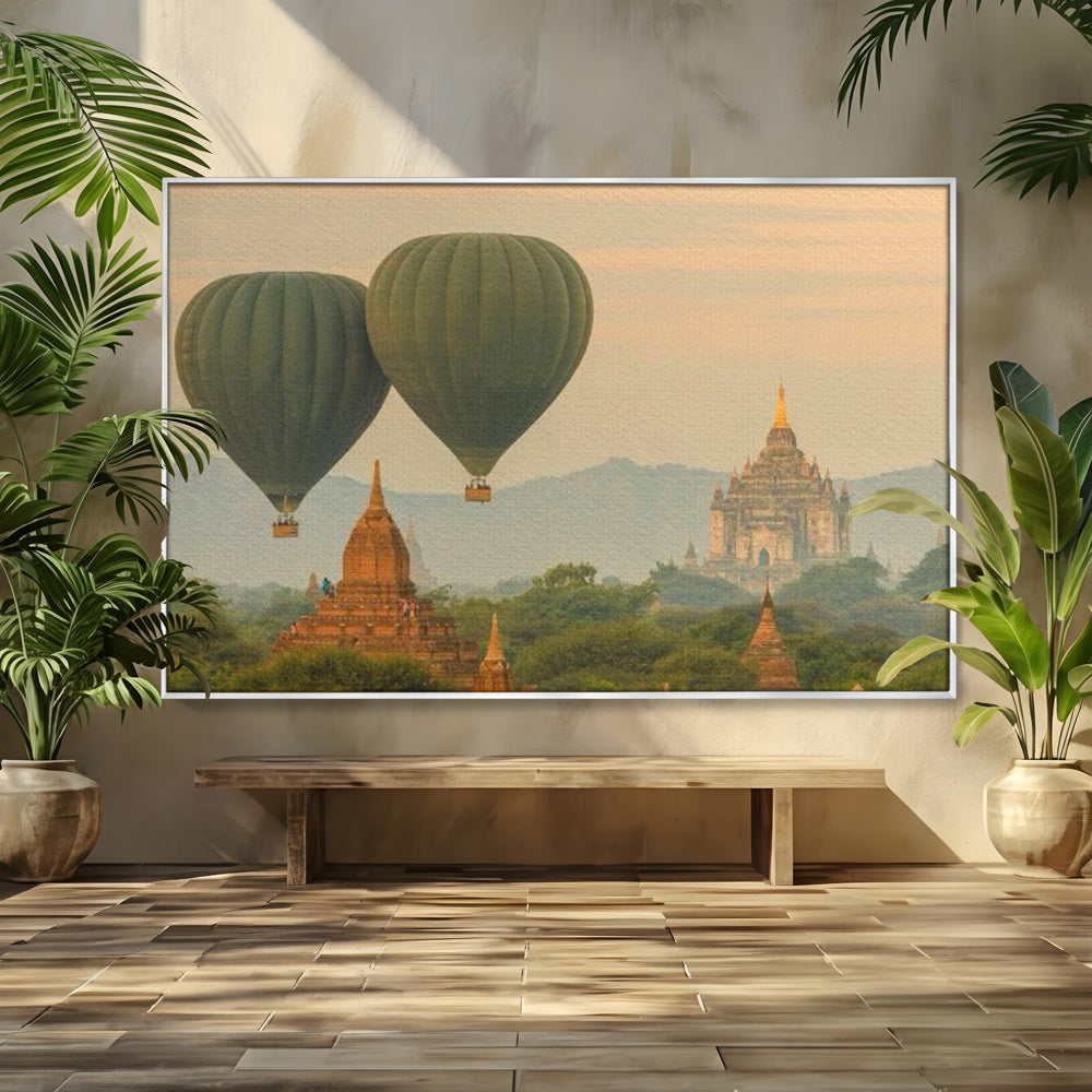 Tablou canvas cu tablou canvas cu peisaj din bagan, in rama de aluminiu argintiu
